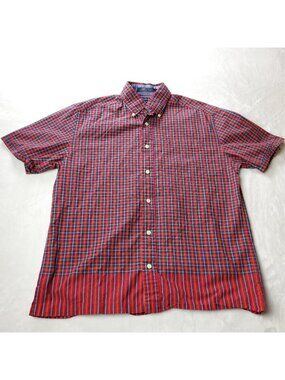 Tommy Hilfiger Lounge Shirt Mens S Small Button Camp Biker Red Short Sleeve